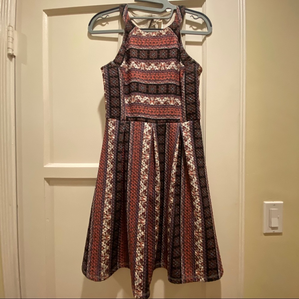 Patterned halter cut out back dress